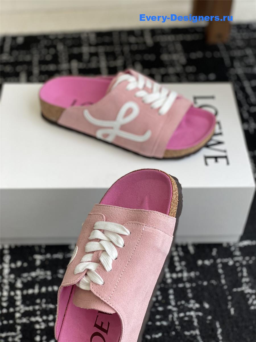 L0ew* logo pink lace-up slides