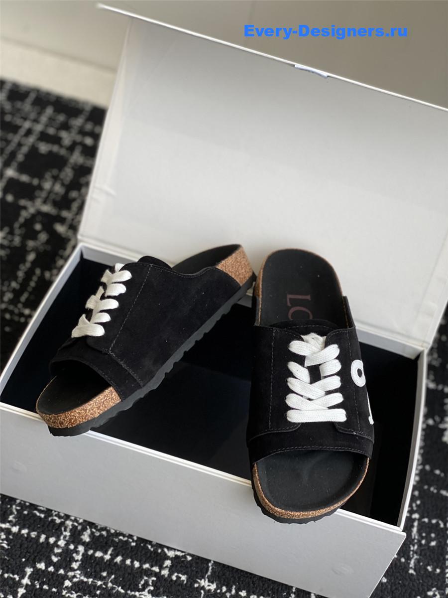 L0ew* logo black lace-up slides