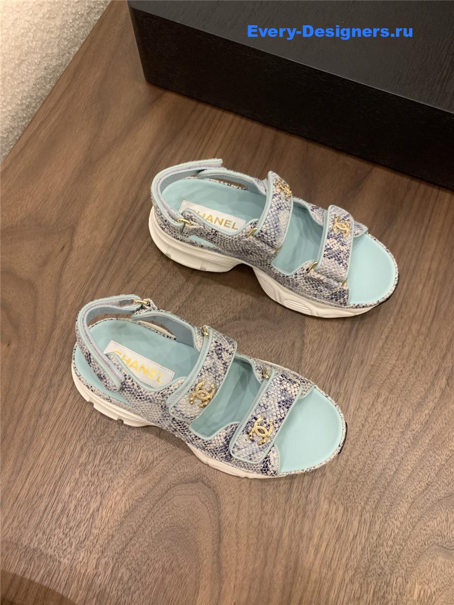Ch**el light blue snake skin platform sandals
