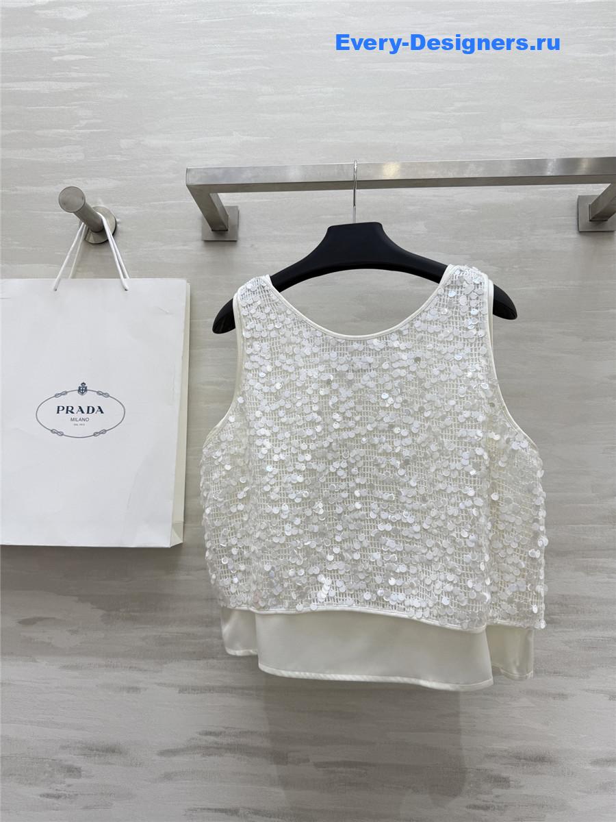Pra*a white sequined tank top