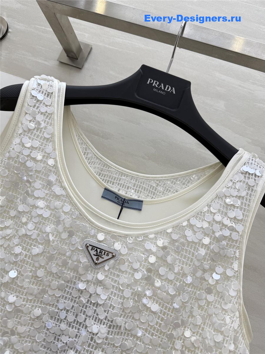 Pra*a white sequined tank top