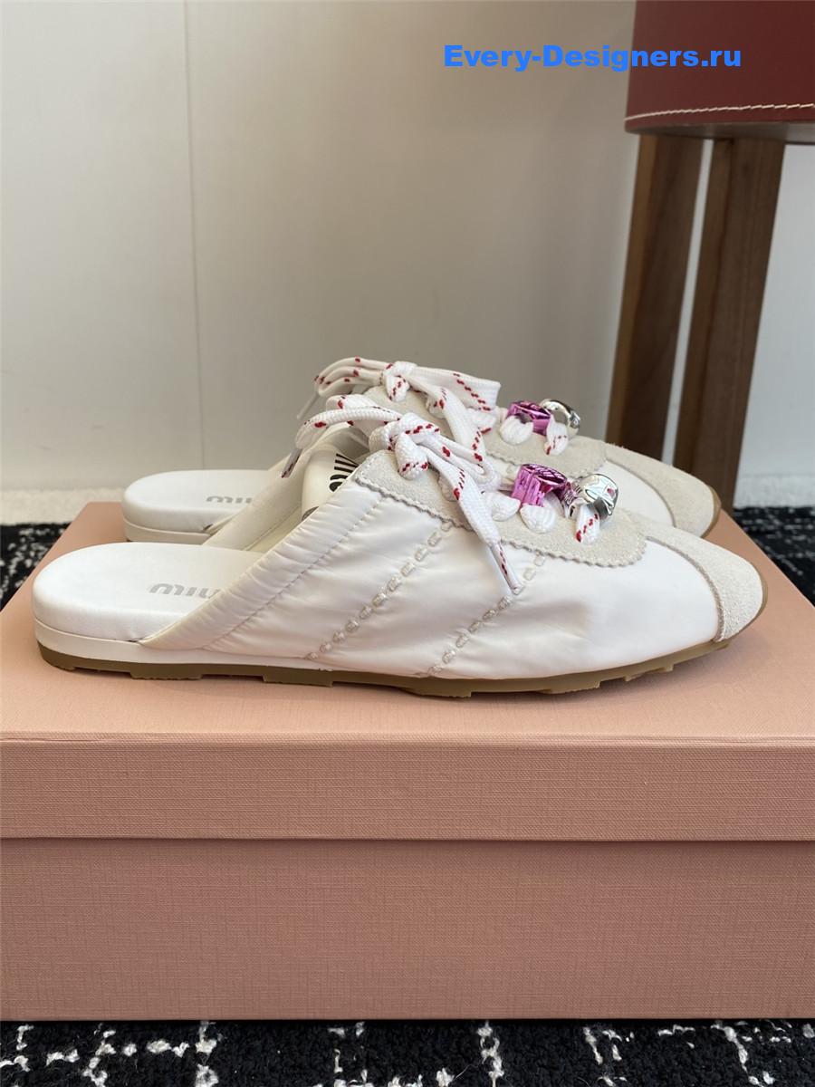 Miu Miu Plume Suede Mules Neutral