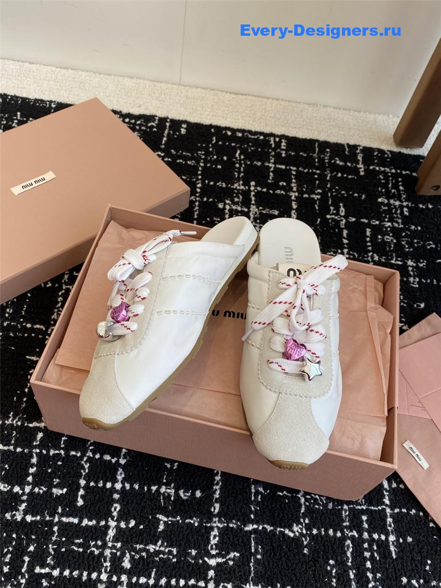 Miu Miu Plume Suede Mules Neutral