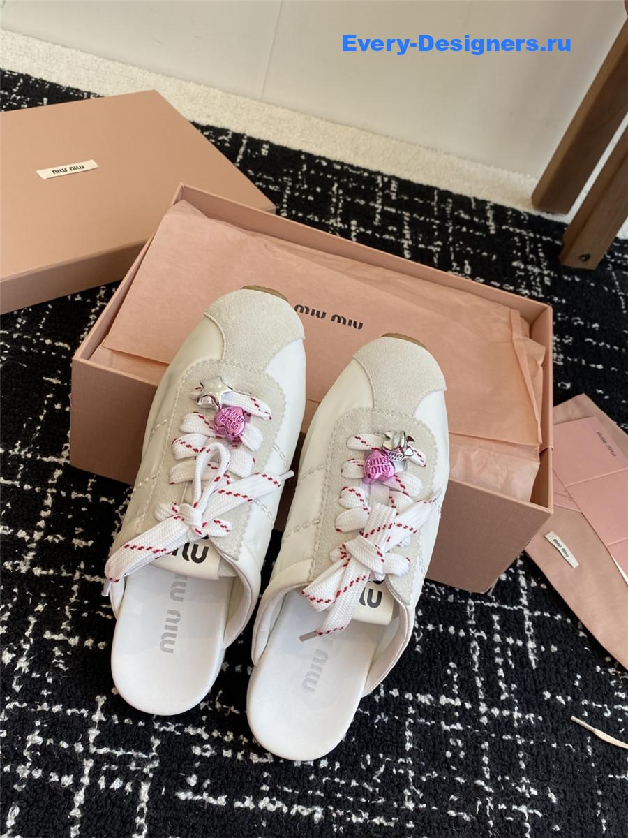 Miu Miu Plume Suede Mules Neutral