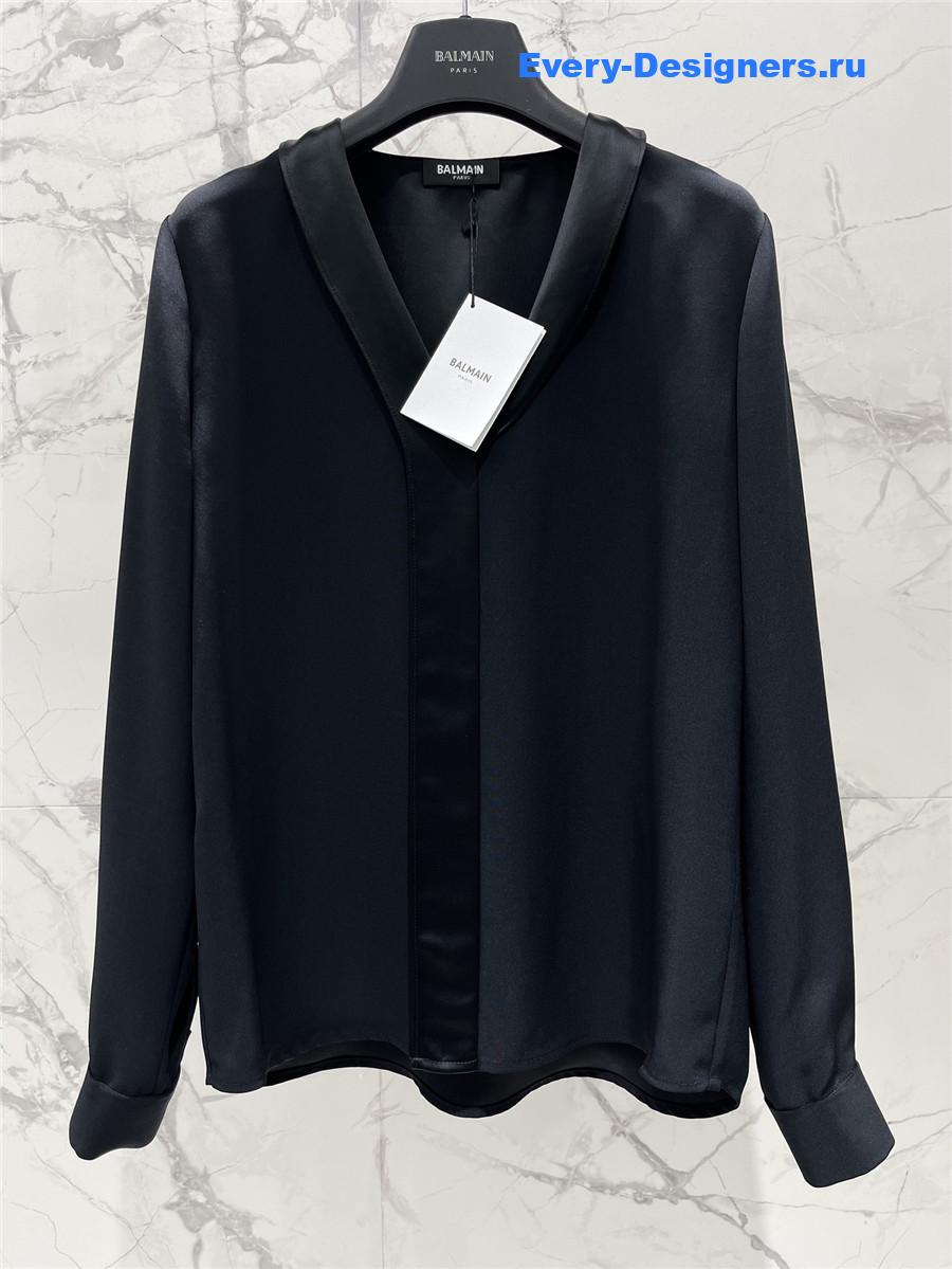 Balmain Black Silk Satin Shirt