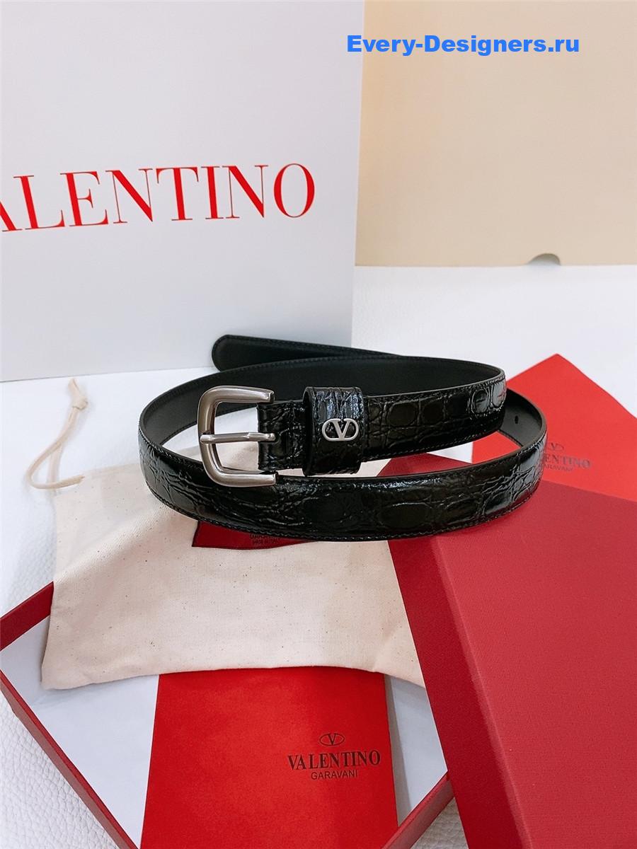 Va1e*ntin0 silver vlogo belt in black