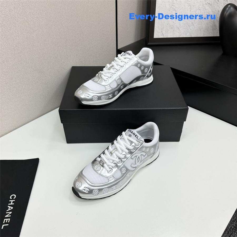 Ch**el cc logo white silver sneaker