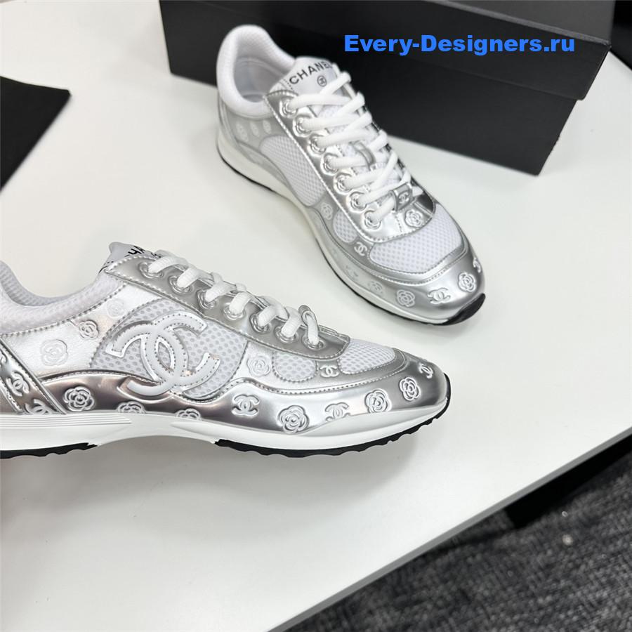 Ch**el cc logo white silver sneaker