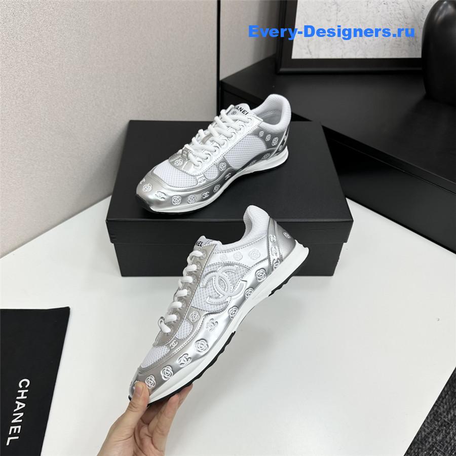 Ch**el cc logo white silver sneaker