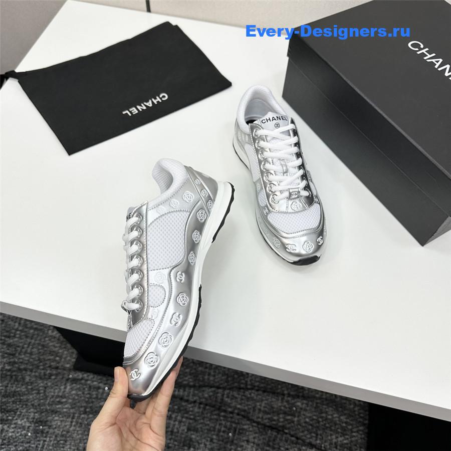 Ch**el cc logo white silver sneaker