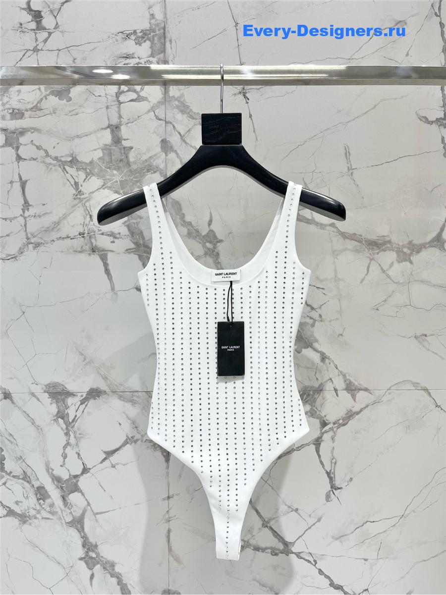 Sa1nt Lau*nt crystal-embellished bodysuit