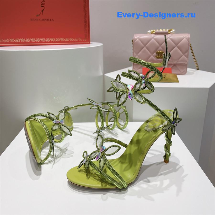 René Caovilla Margot Floral Rhinestone Sandals In Green