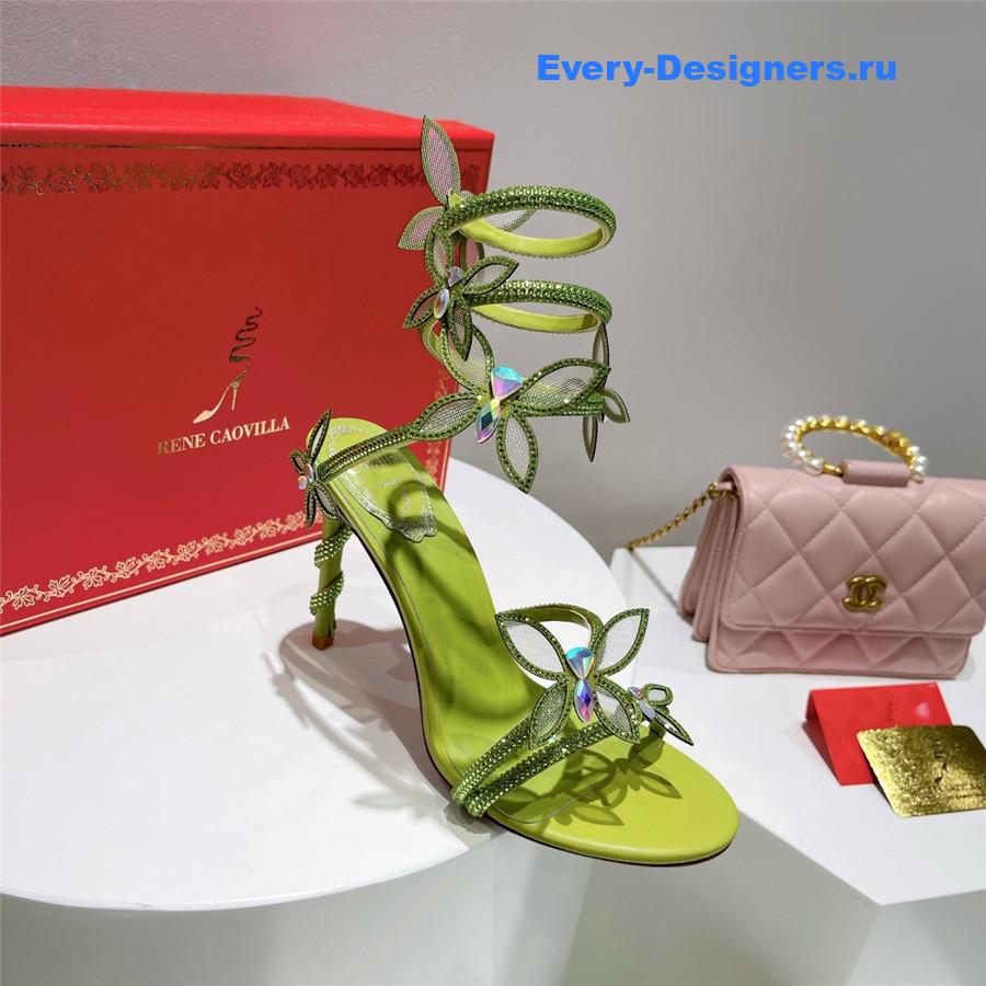 René Caovilla Margot Floral Rhinestone Sandals In Green