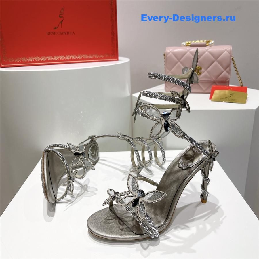 René Caovilla Margot Silver Rhinestone Sandals