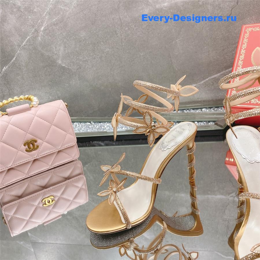 René Caovilla Gold Floral Rhinestone Sandals