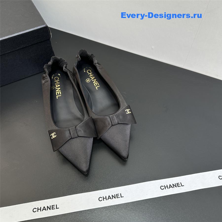 Ch**el black pointed bow ballet flats