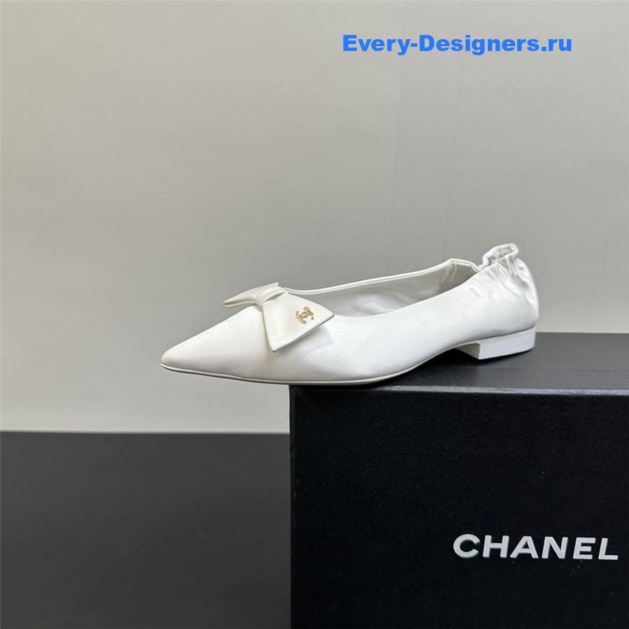 Ch**el white pointed bow ballet flats