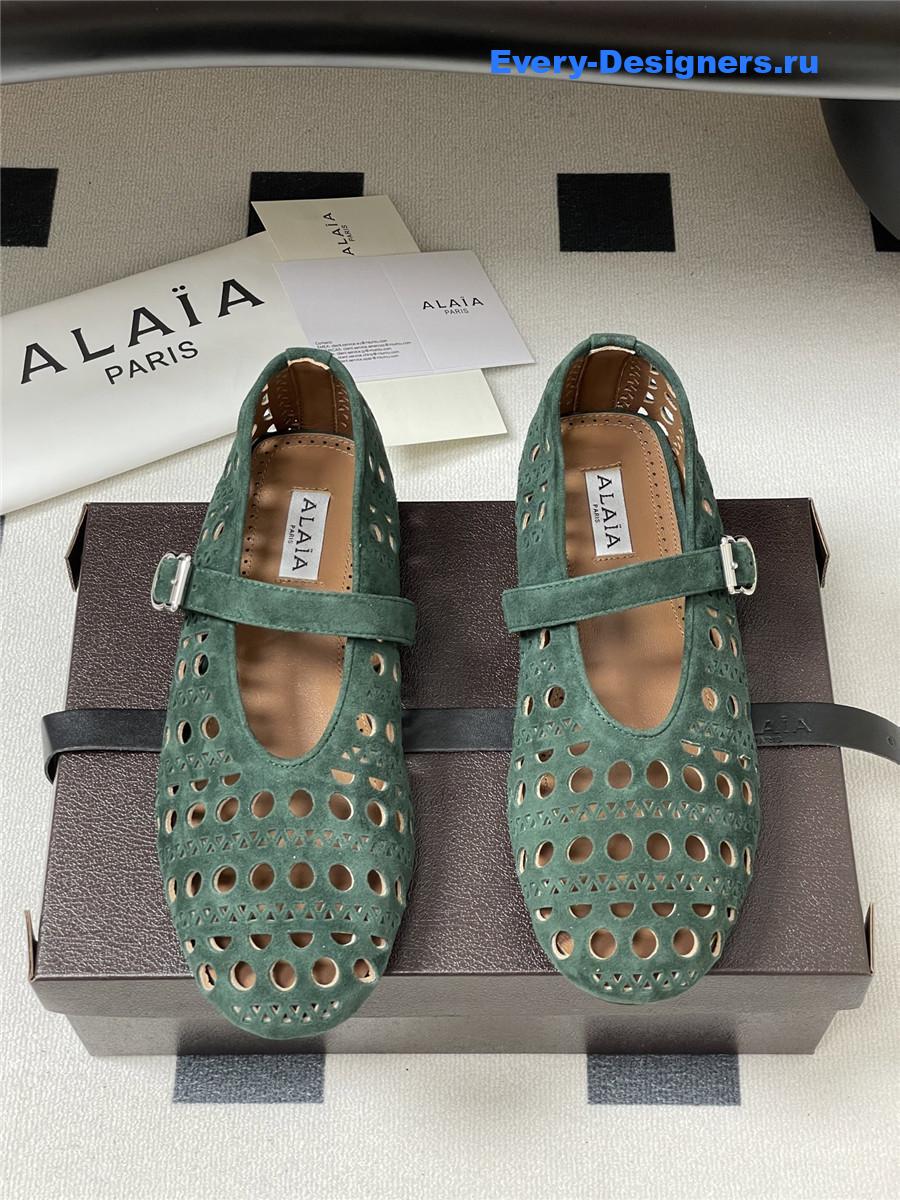 Alaïa Vienne Green Leather Ballet Flats
