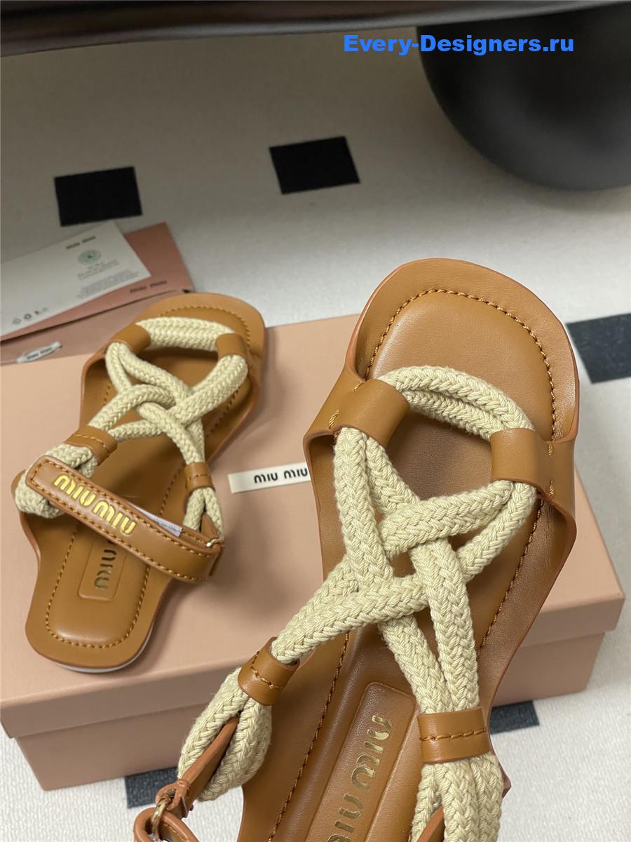Miu Miu Brown Flat Cord Sandals
