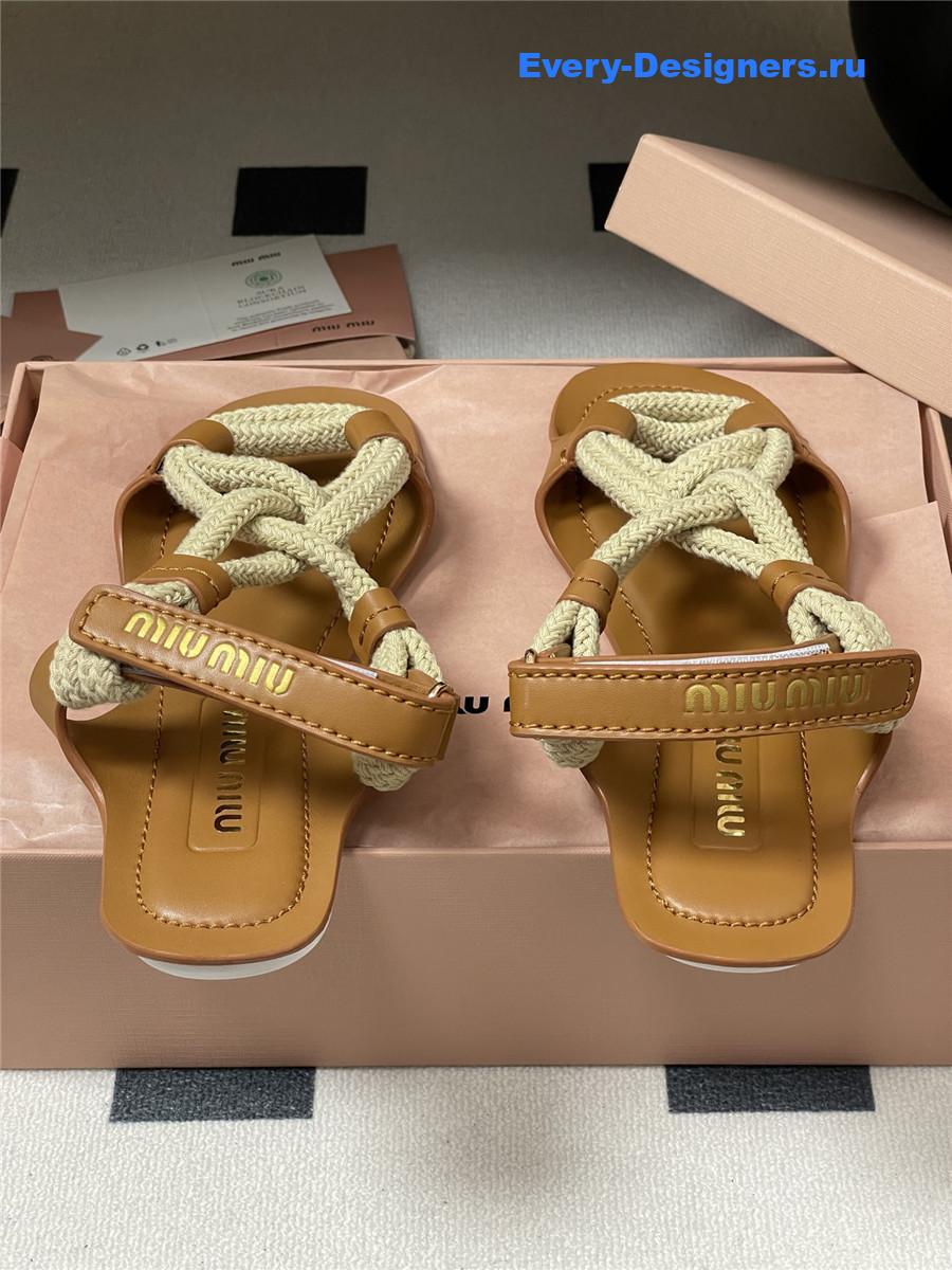 Miu Miu Brown Flat Cord Sandals