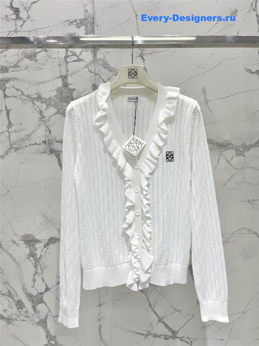 L0ew* white ruffled knit cardigan