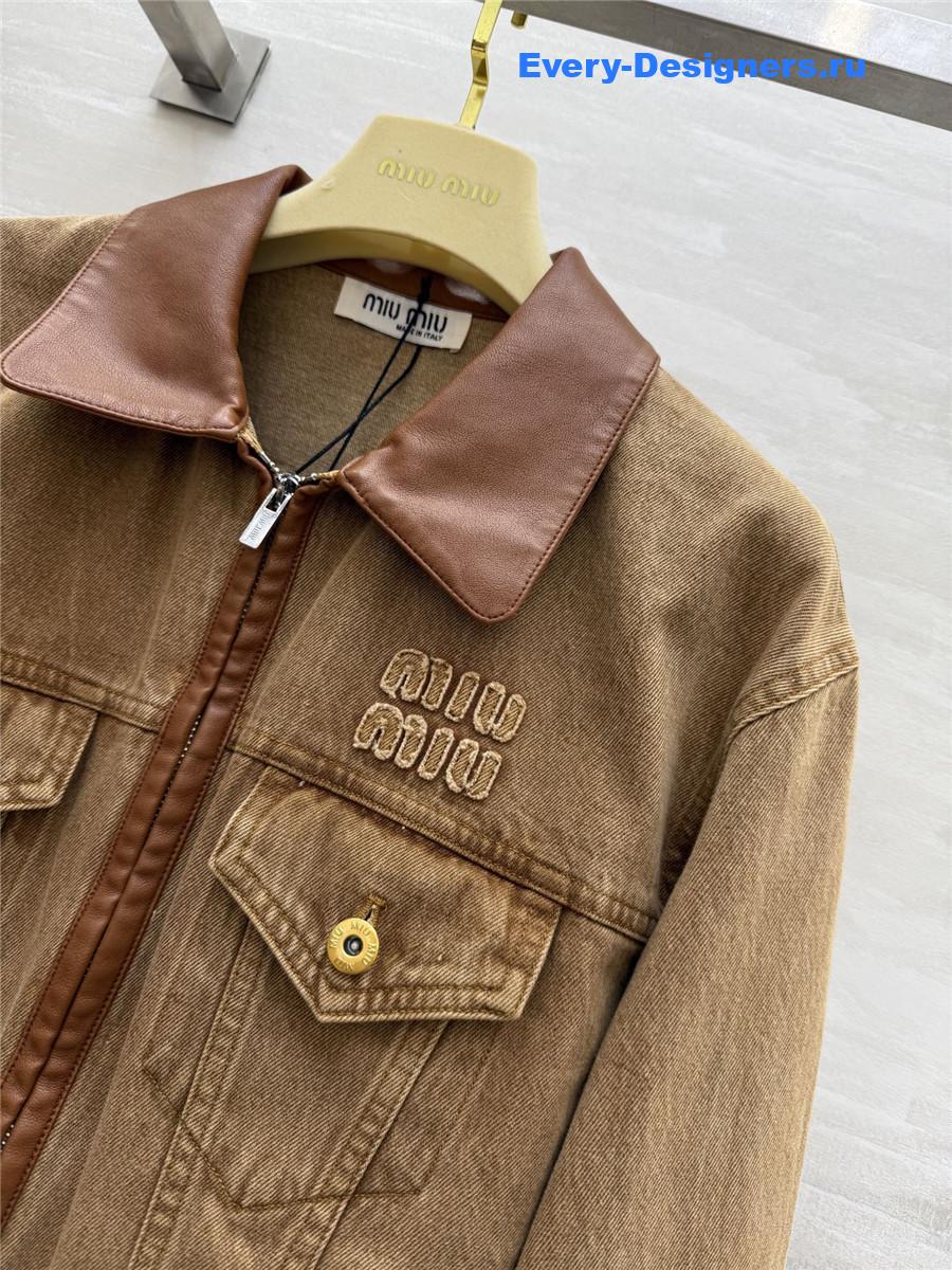 Miu Miu Patchwork Leather Denim Jacket
