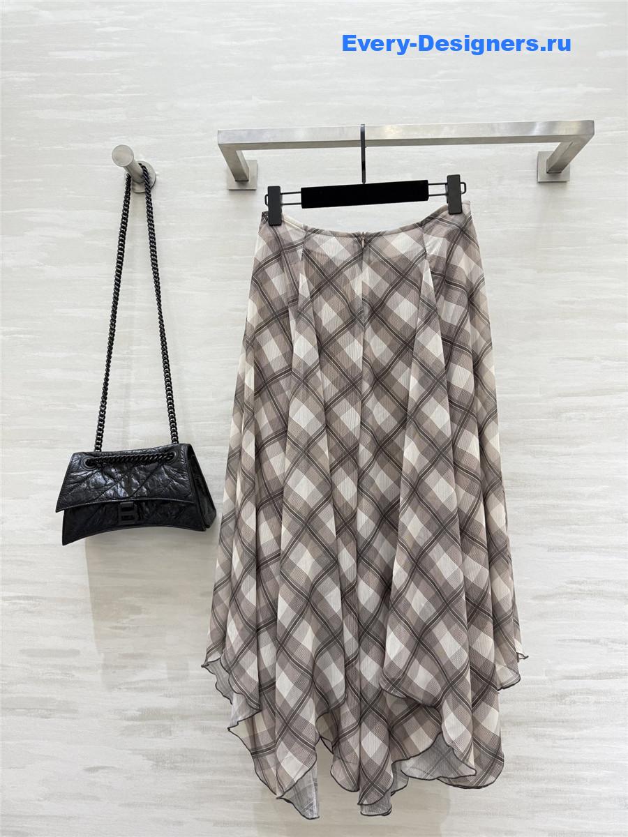 L0ew* red plaid irregular skirt