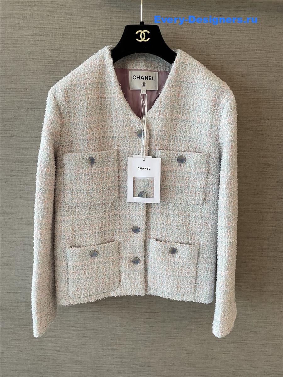 Ch**el blue & pink tweed coat