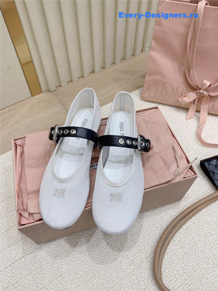 Miu Miu white mesh fabric ballerinas