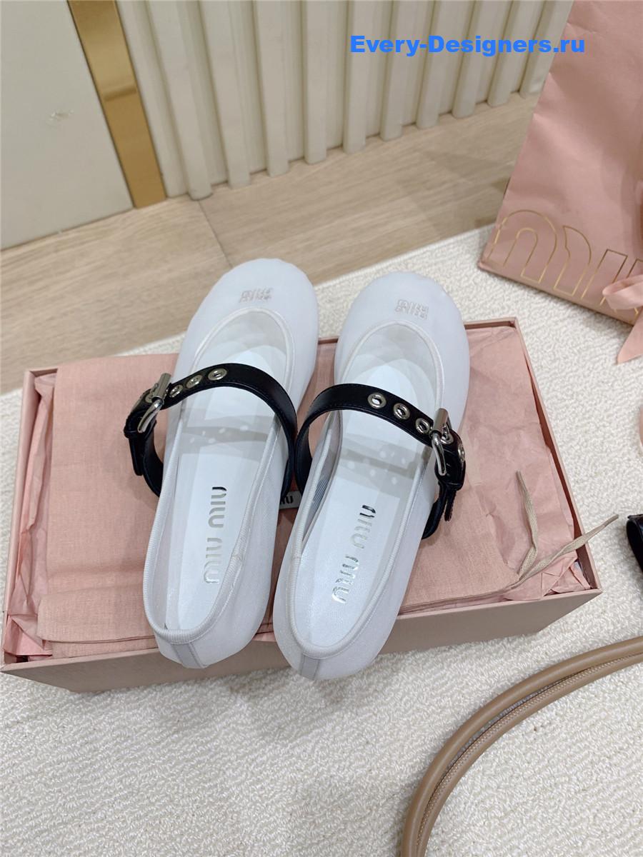 Miu Miu white mesh fabric ballerinas