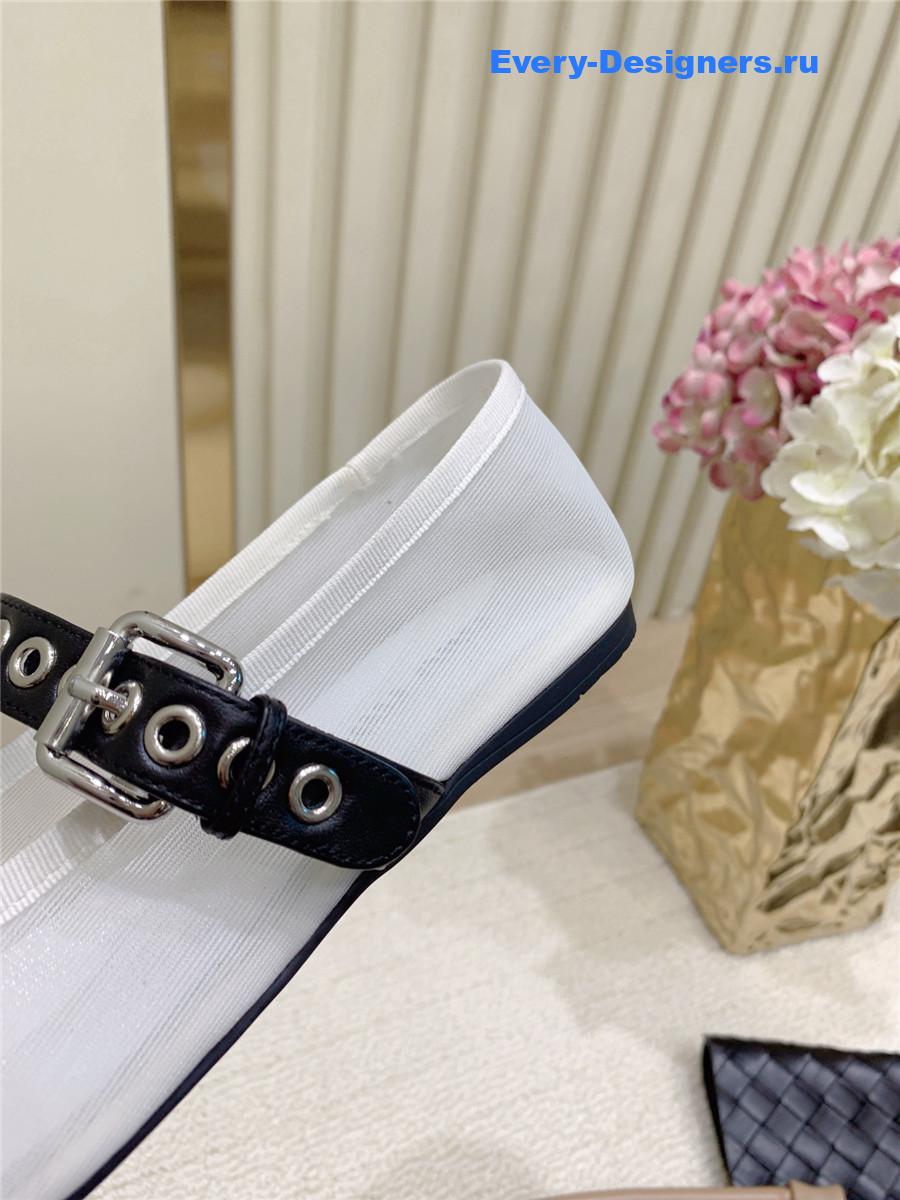 Miu Miu white mesh fabric ballerinas