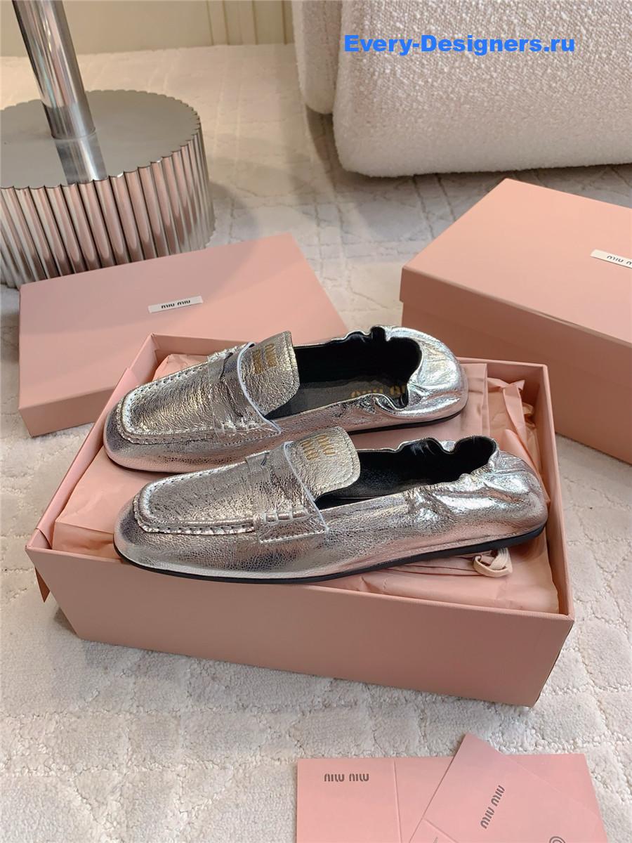 Miu Miu Silver Metallic Loafers