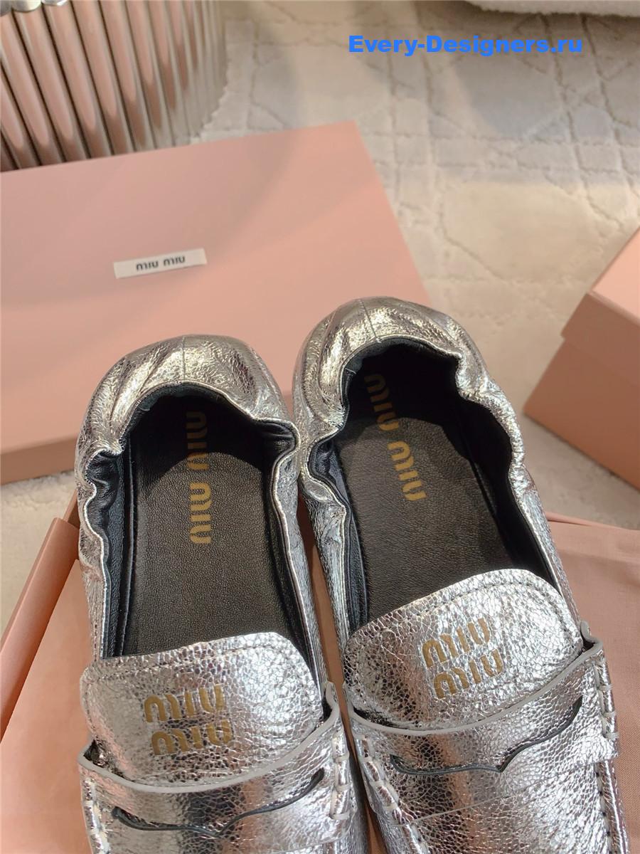 Miu Miu Silver Metallic Loafers