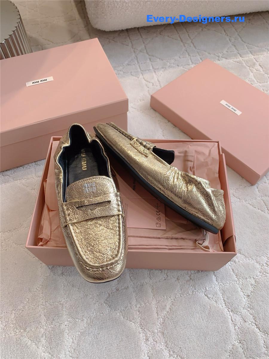 Miu Miu Gold Metallic Loafers