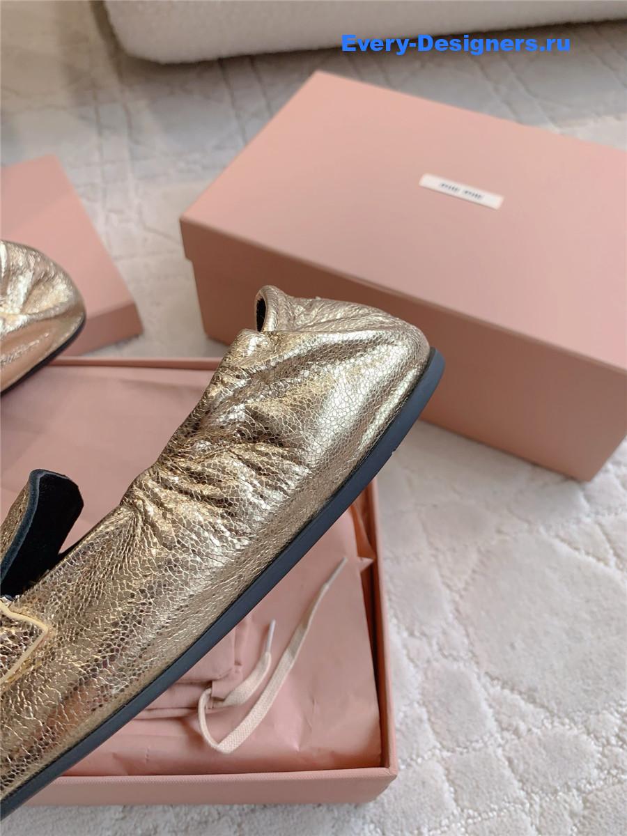 Miu Miu Gold Metallic Loafers