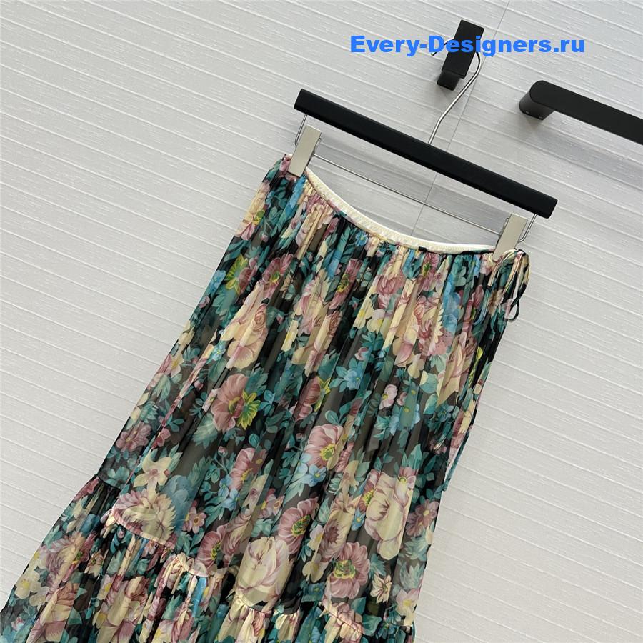 Chloé Green Silk Chiffon Maxi Skirt