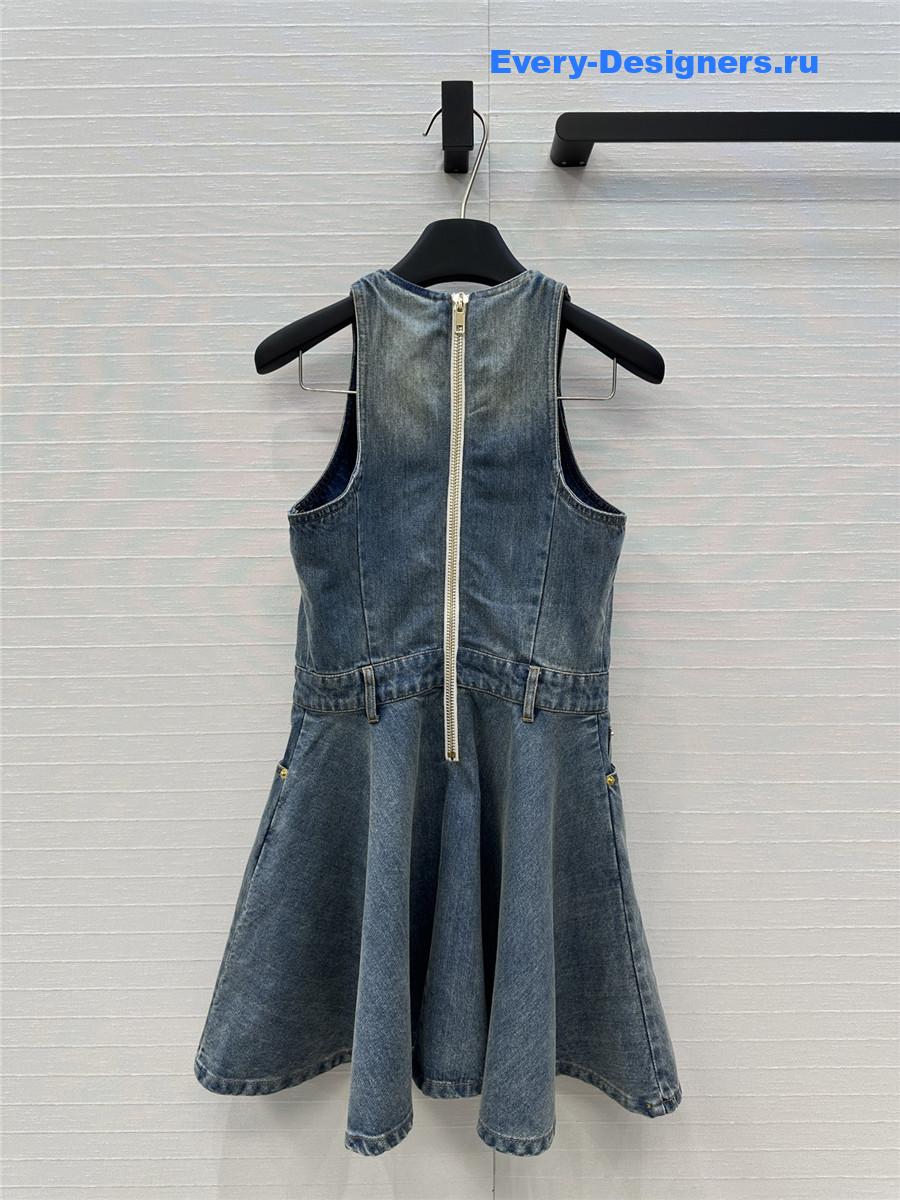 BALMAIN Embroidered Denim Mini Dress