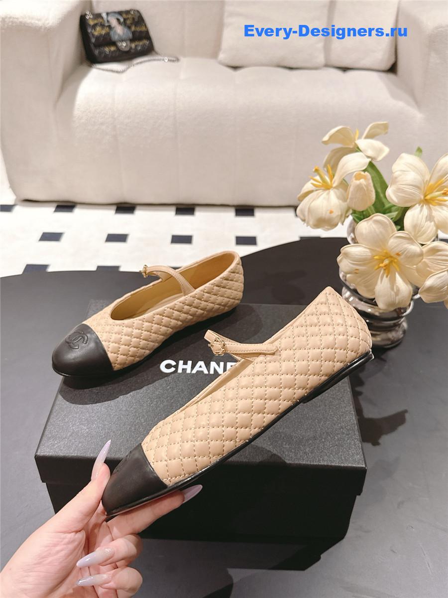 Ch**el beige cotton lambskin mary janes