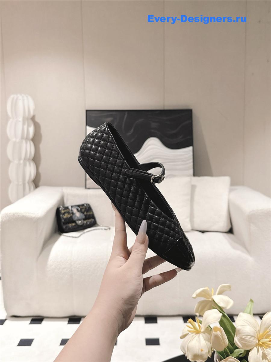 Ch**el black cotton lambskin mary janes