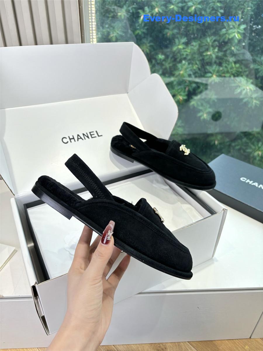 Ch**el mary jane wool cap toe sandals in black