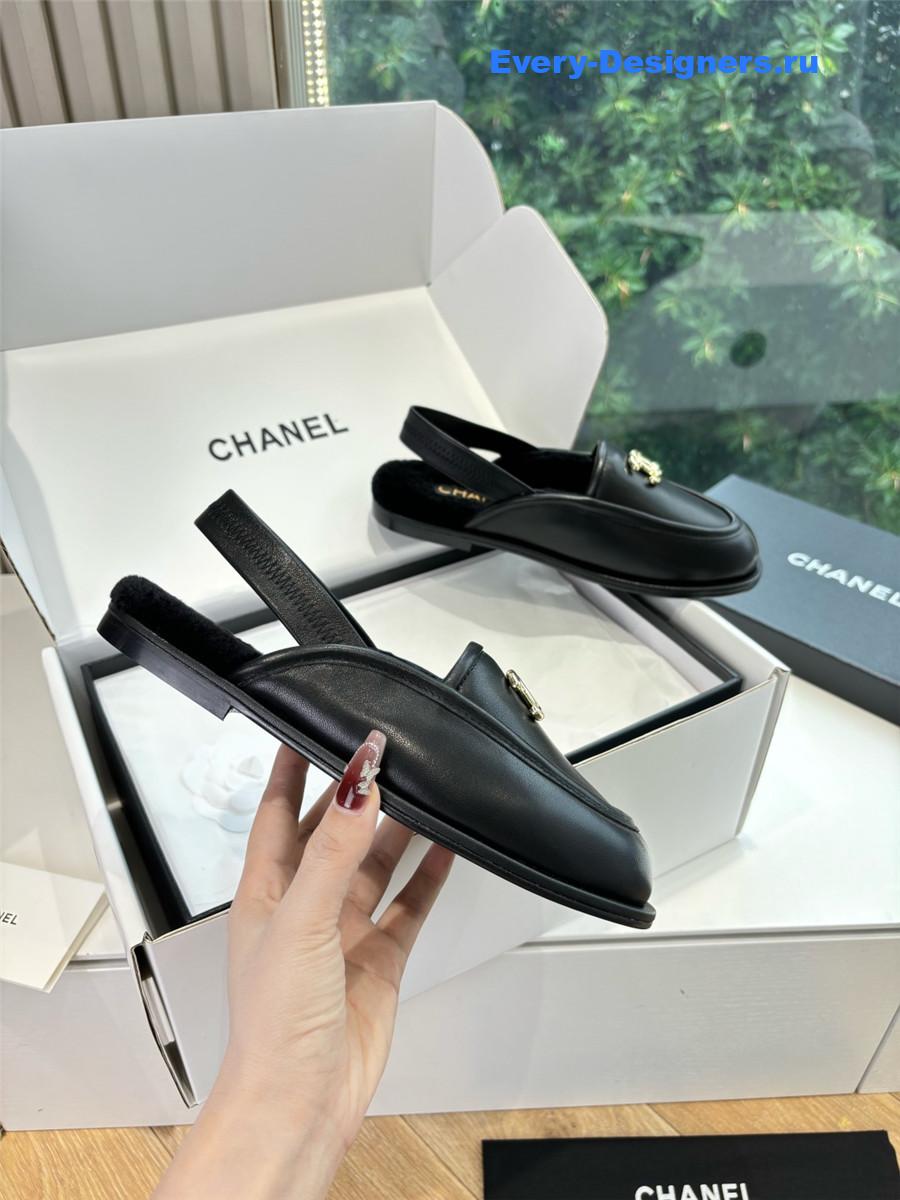 Ch**el black wool leather mary jane sandals