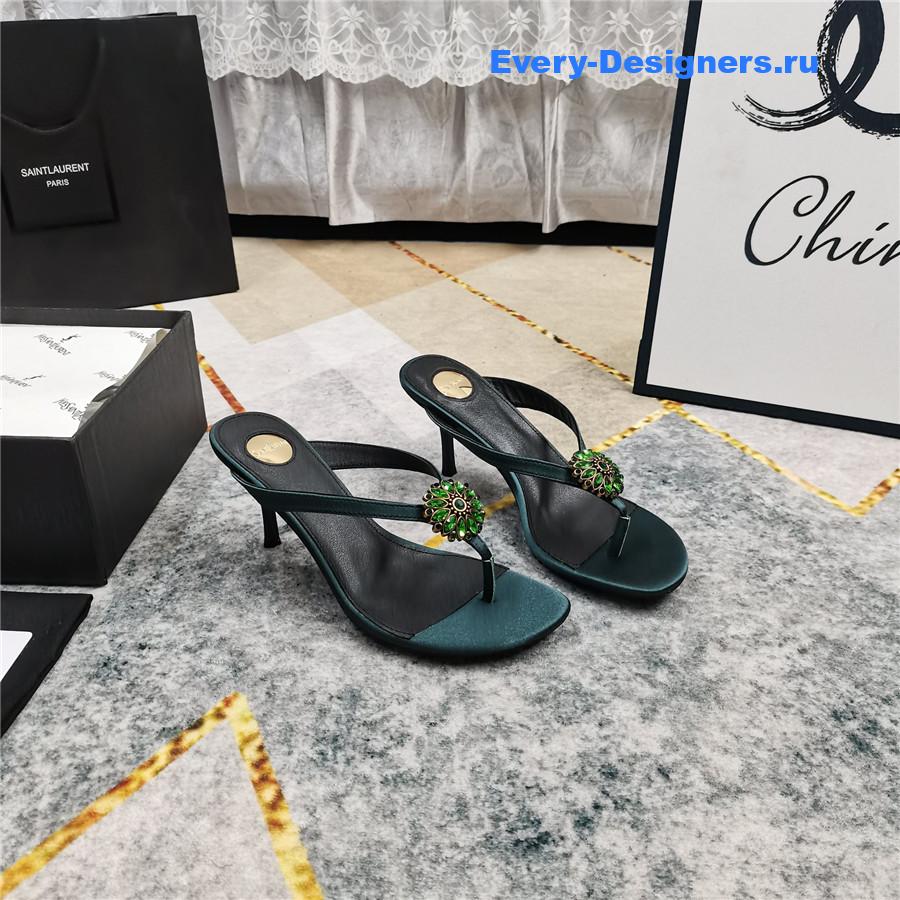 Sa1nt Lau*nt green rhinestone slippers