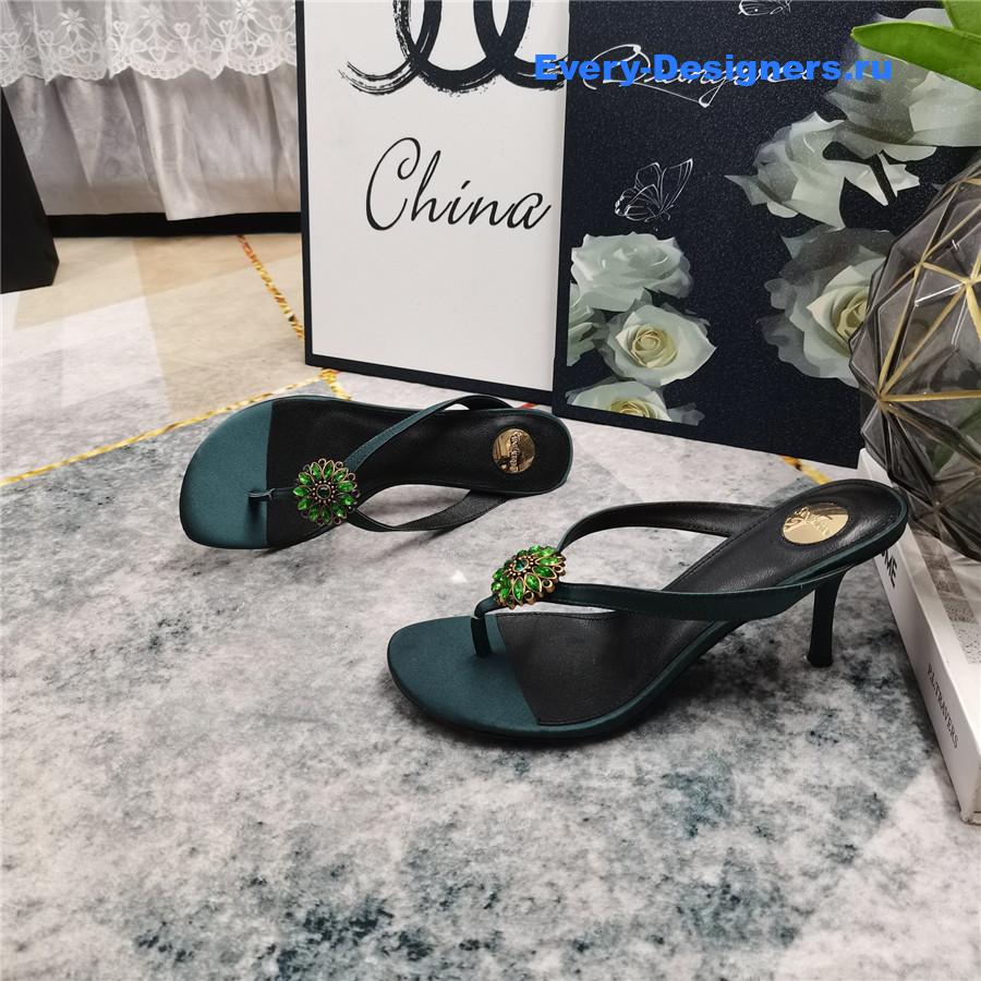 Sa1nt Lau*nt green rhinestone slippers