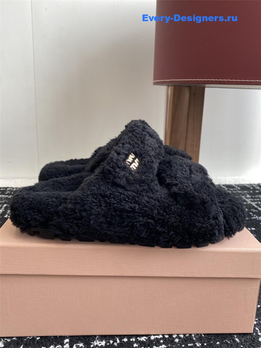 Miu Miu Black Shearling Sandals