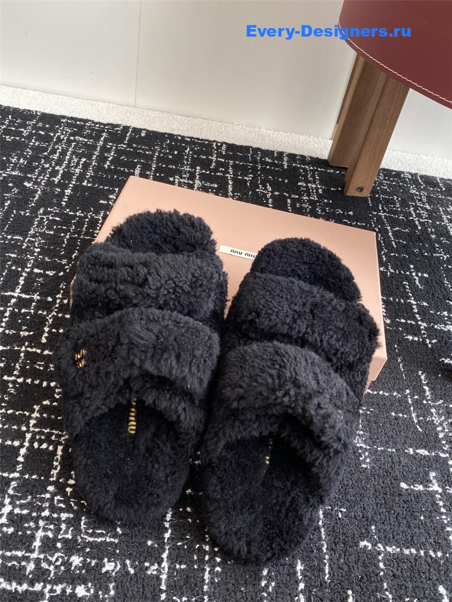 Miu Miu Black Shearling Sandals