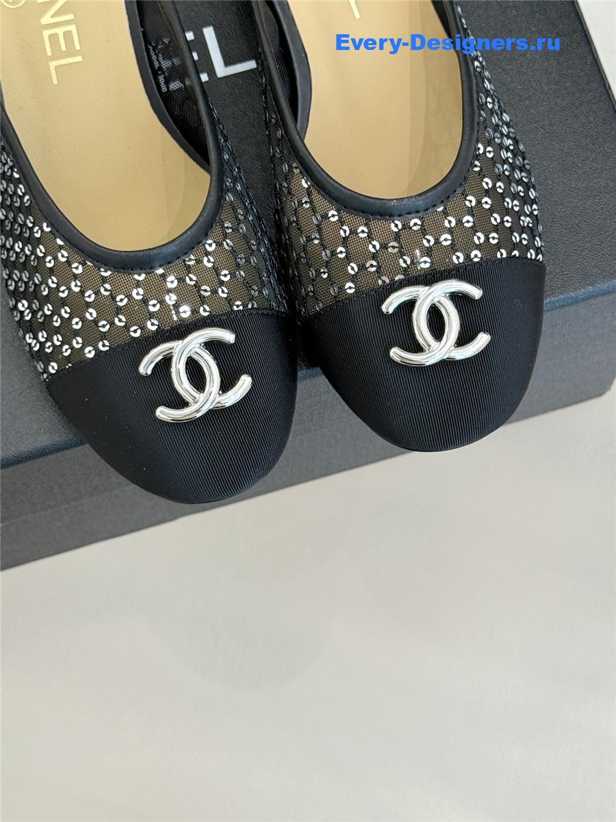 Ch**el black rhinestone slippers