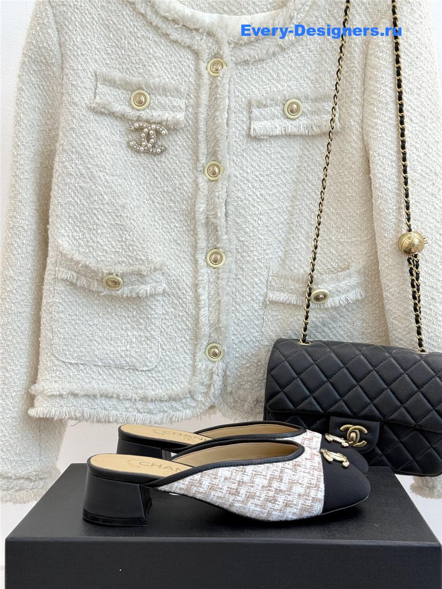 Ch**el white rhinestone slippers