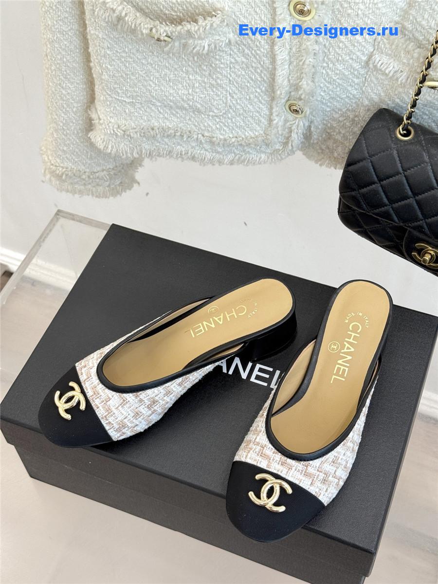 Ch**el white rhinestone slippers