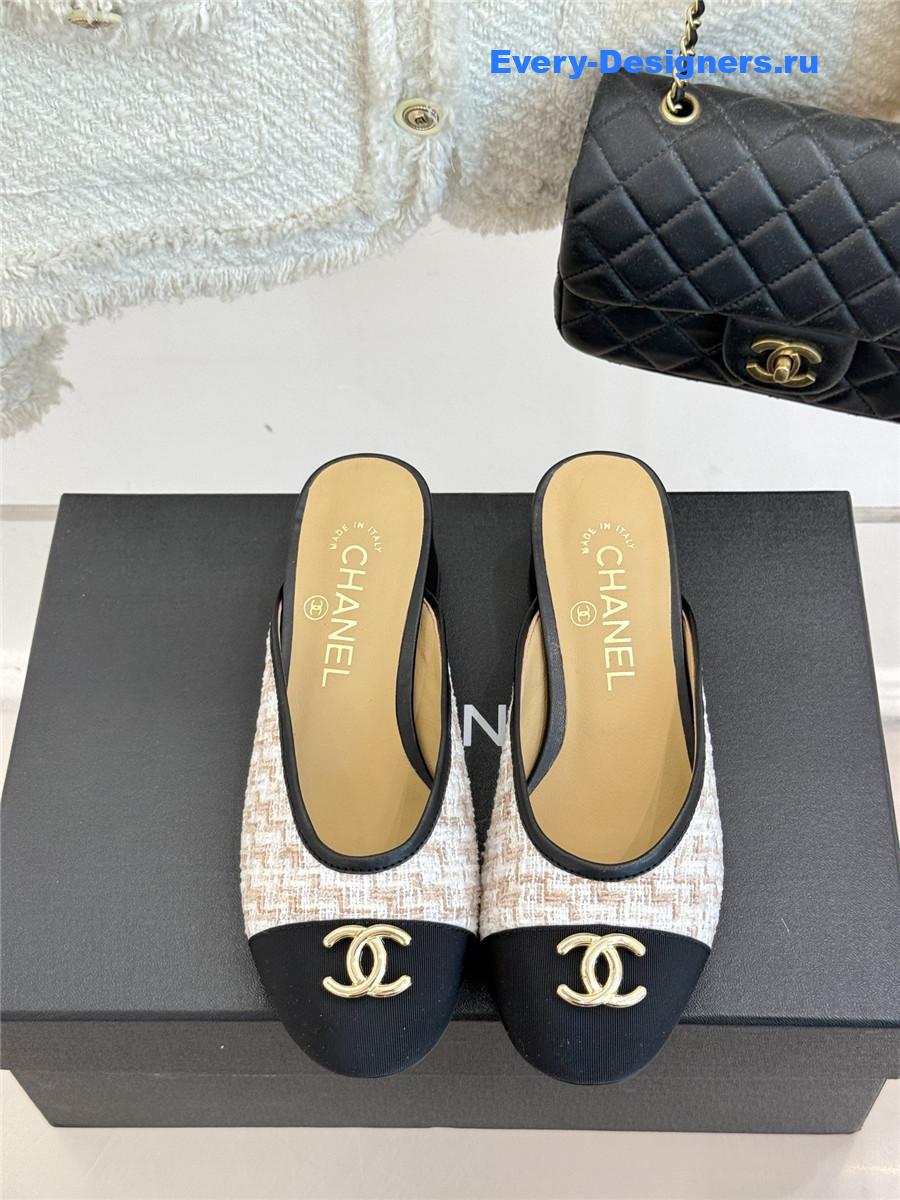 Ch**el white rhinestone slippers