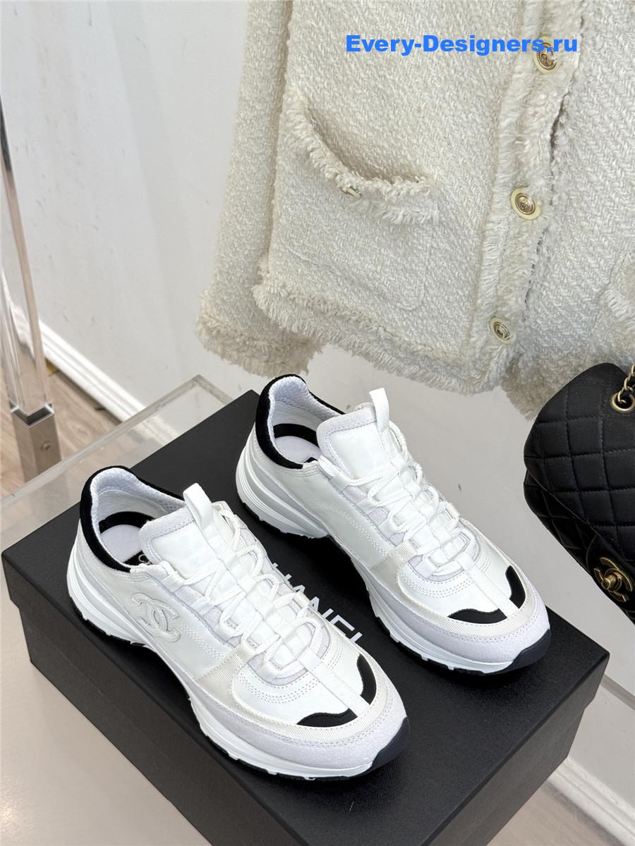Ch**el laminated calfskin suede white trainers